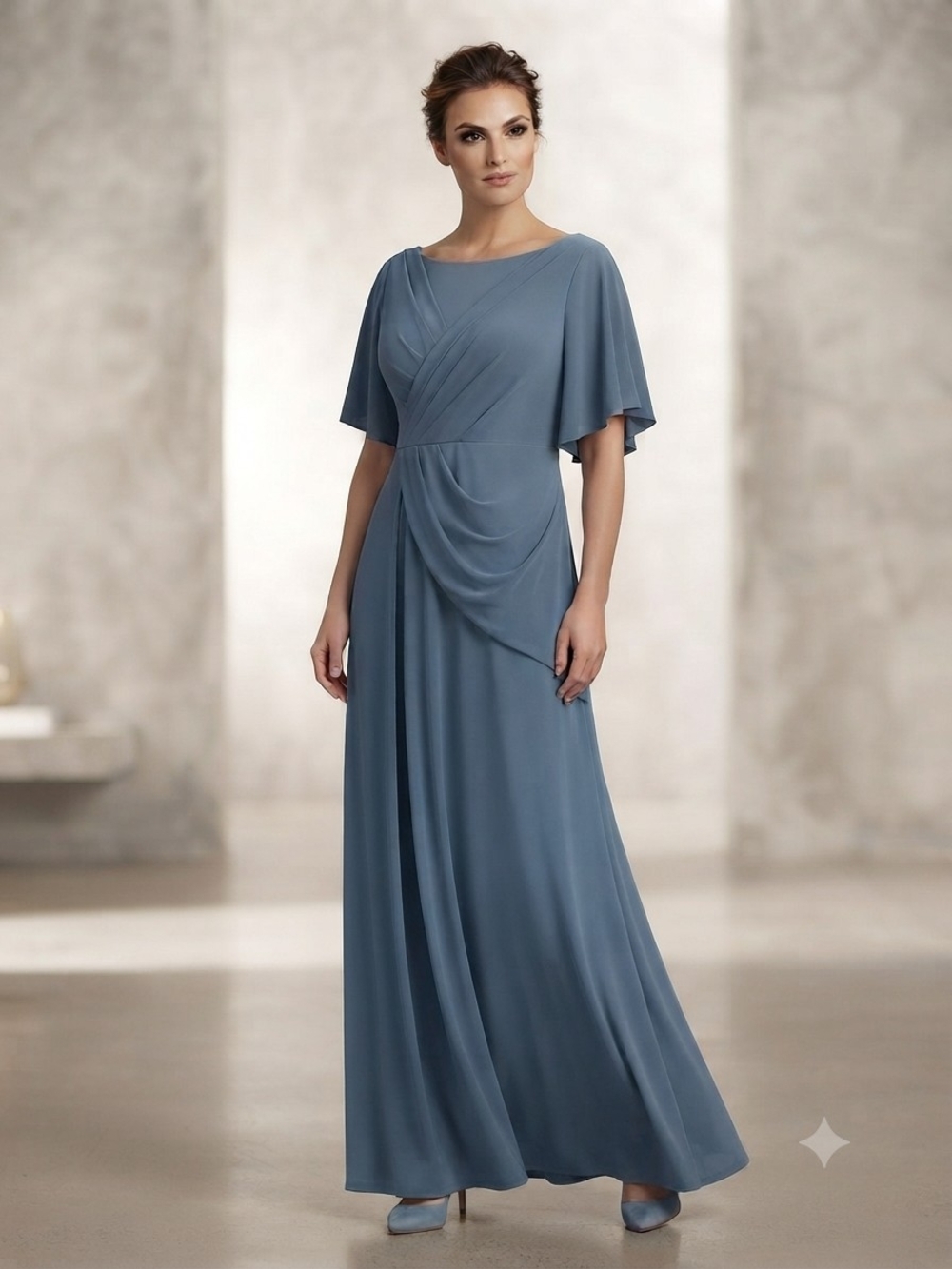 Azazie Slate Blue Draped Maxi Dress Size 16